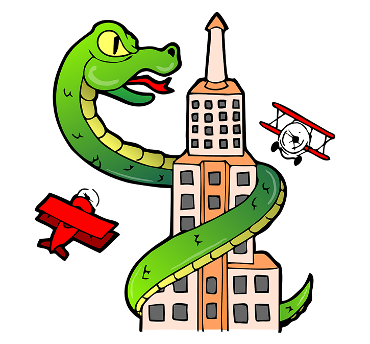 big snake crawling around a building